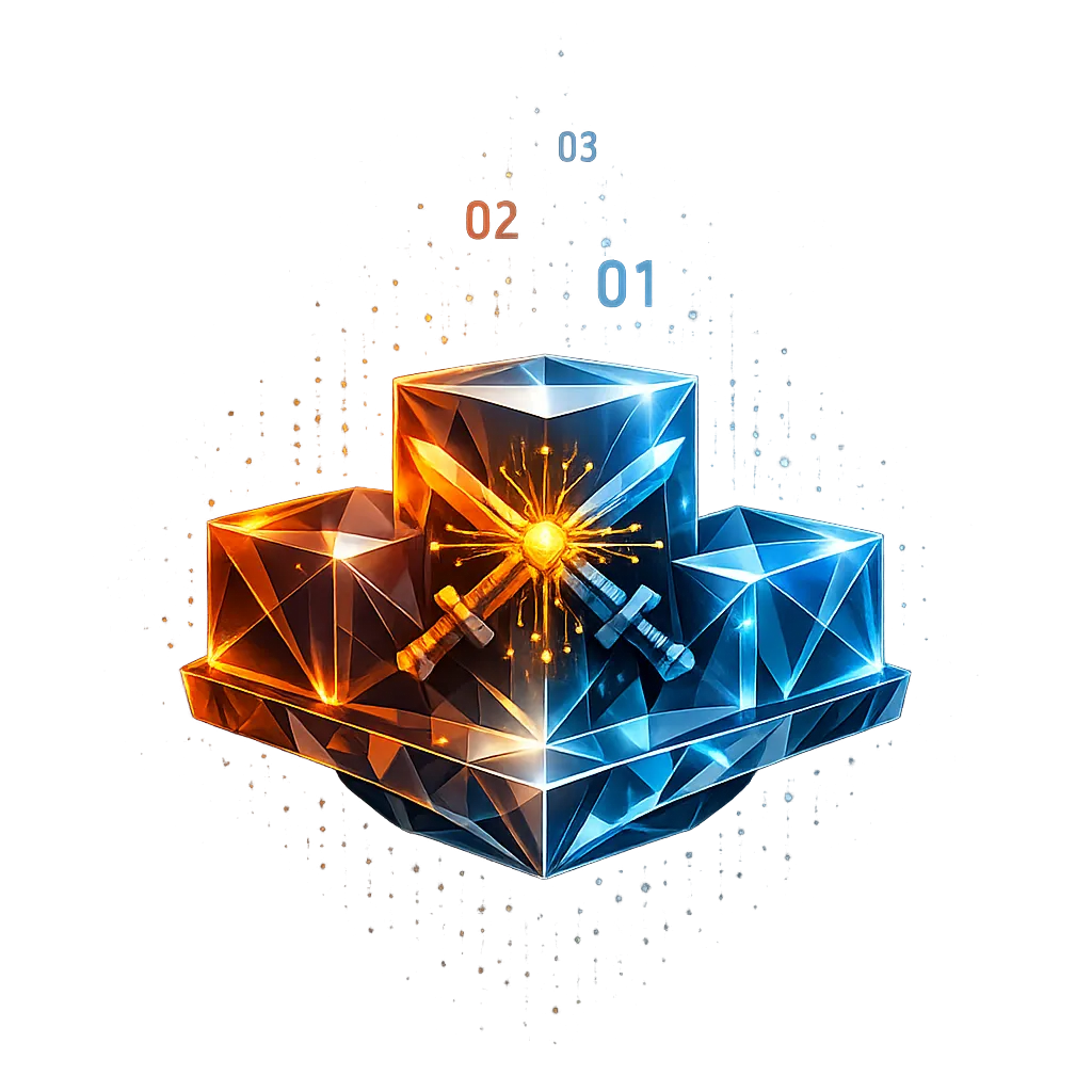 AI Tools Leaderboard — crystalline ranking podium with crossed swords